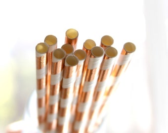 Rose Gold Striped Straws, Mimosa Bar Drink Stirrers