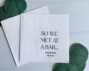 Personalized Where We Met Wedding Cocktail Napkins