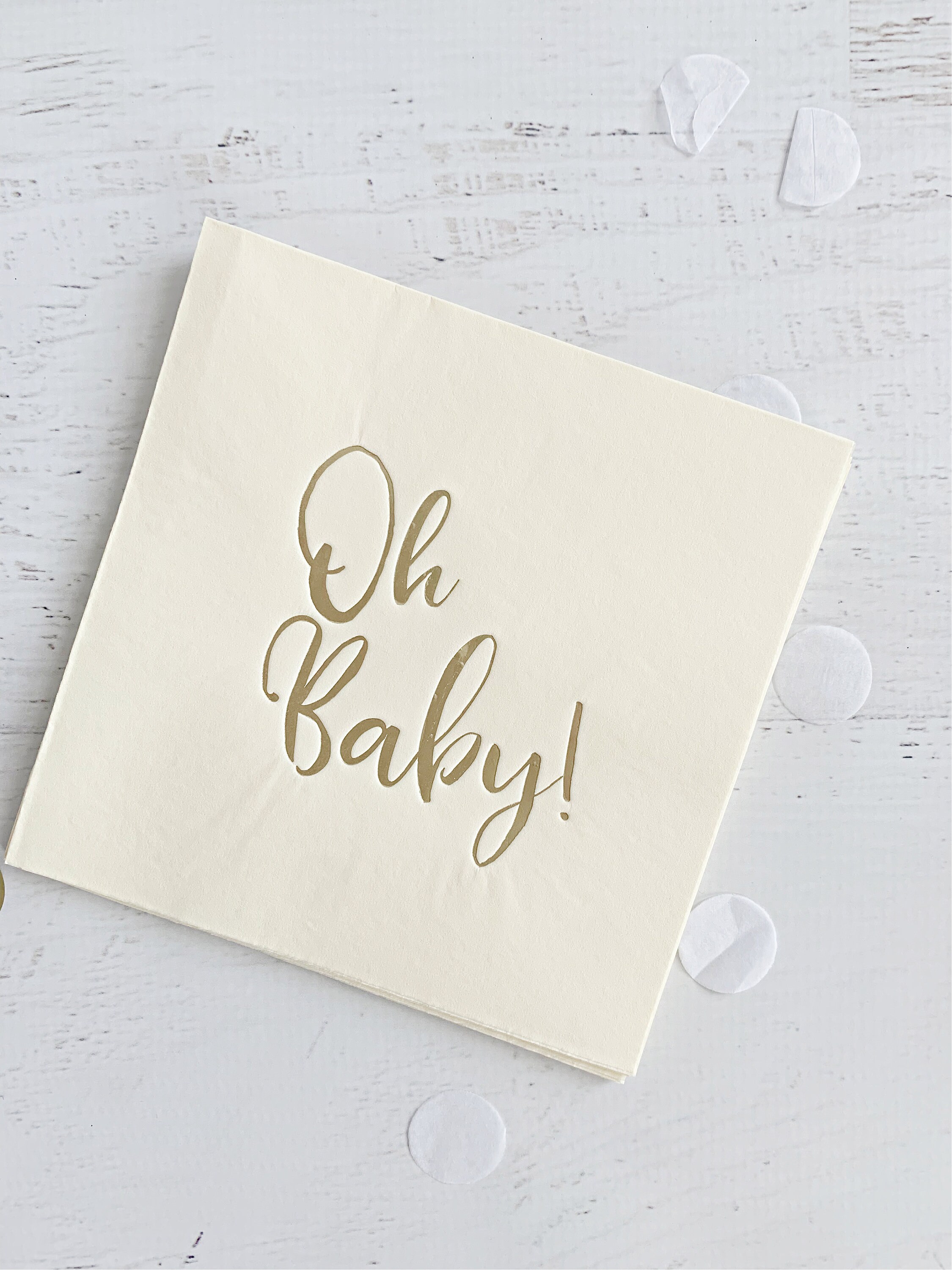 Oh Baby Napkins Luncheon Gold on Cream