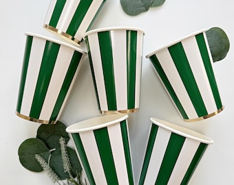 Emerald Green Striped Cups : Set of 8 Golf Party