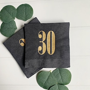 30th Birthday Napkins - Black & Gold