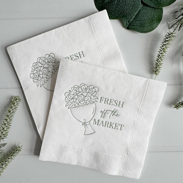 Fresh Off The Market Cocktail Napkins: Bridal Shower Decor, Sage Foil Accents