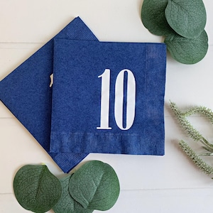 10th Birthday or Anniversary Napkins - Navy & White Cocktail Napkins for Celebrations