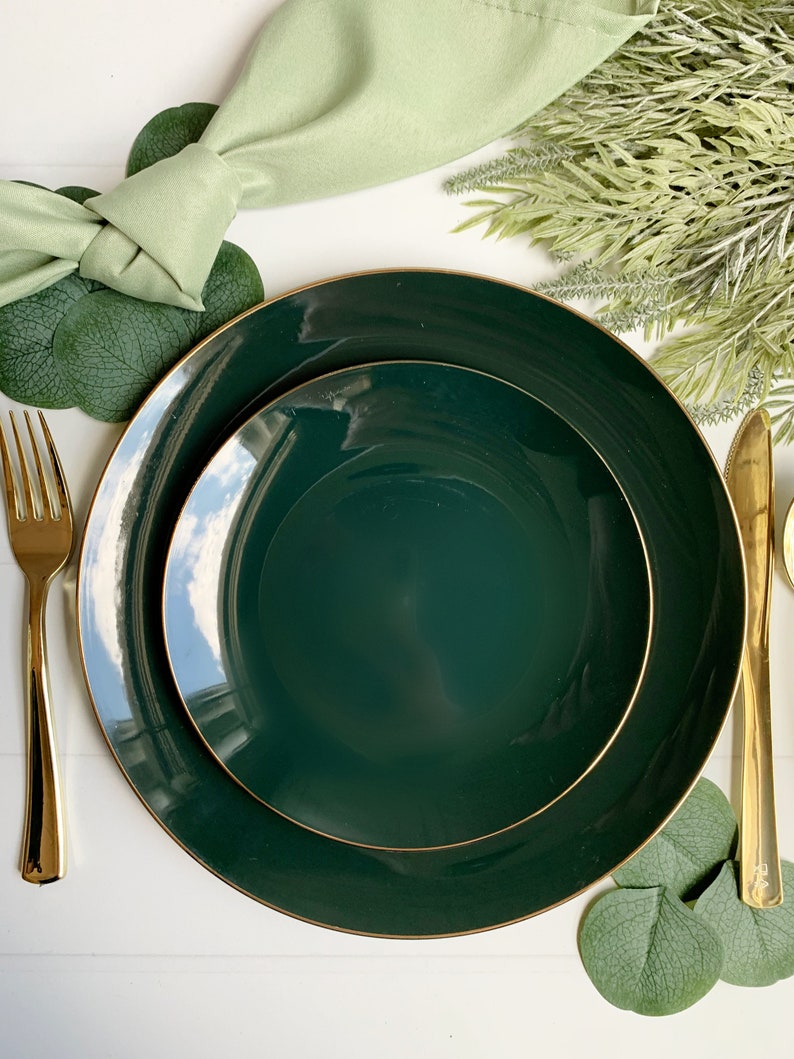 Emerald Green With Gold Dinner Plates Plastic Etsy