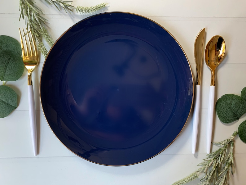 Navy Blue with Gold Dinner Plates Plastic Bild 1