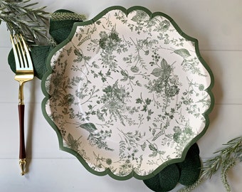 Sage Toile Floral Dinner Plates