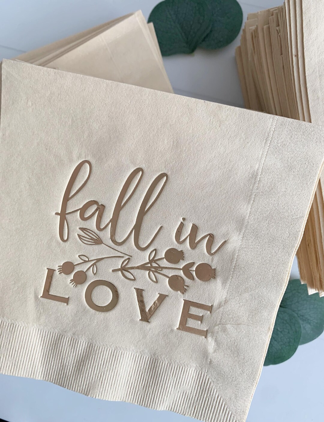 BULK Fall in Love Luncheon Napkin | Tan & Gold - Slightly Imperfect Set ...