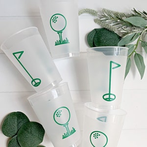 Golf Party Frosted Party Cups - Green | Set of 8 12 Ounce Plastic Party Cups | Top Rack Dishwasher Safe and Reusable for the 19th Hole