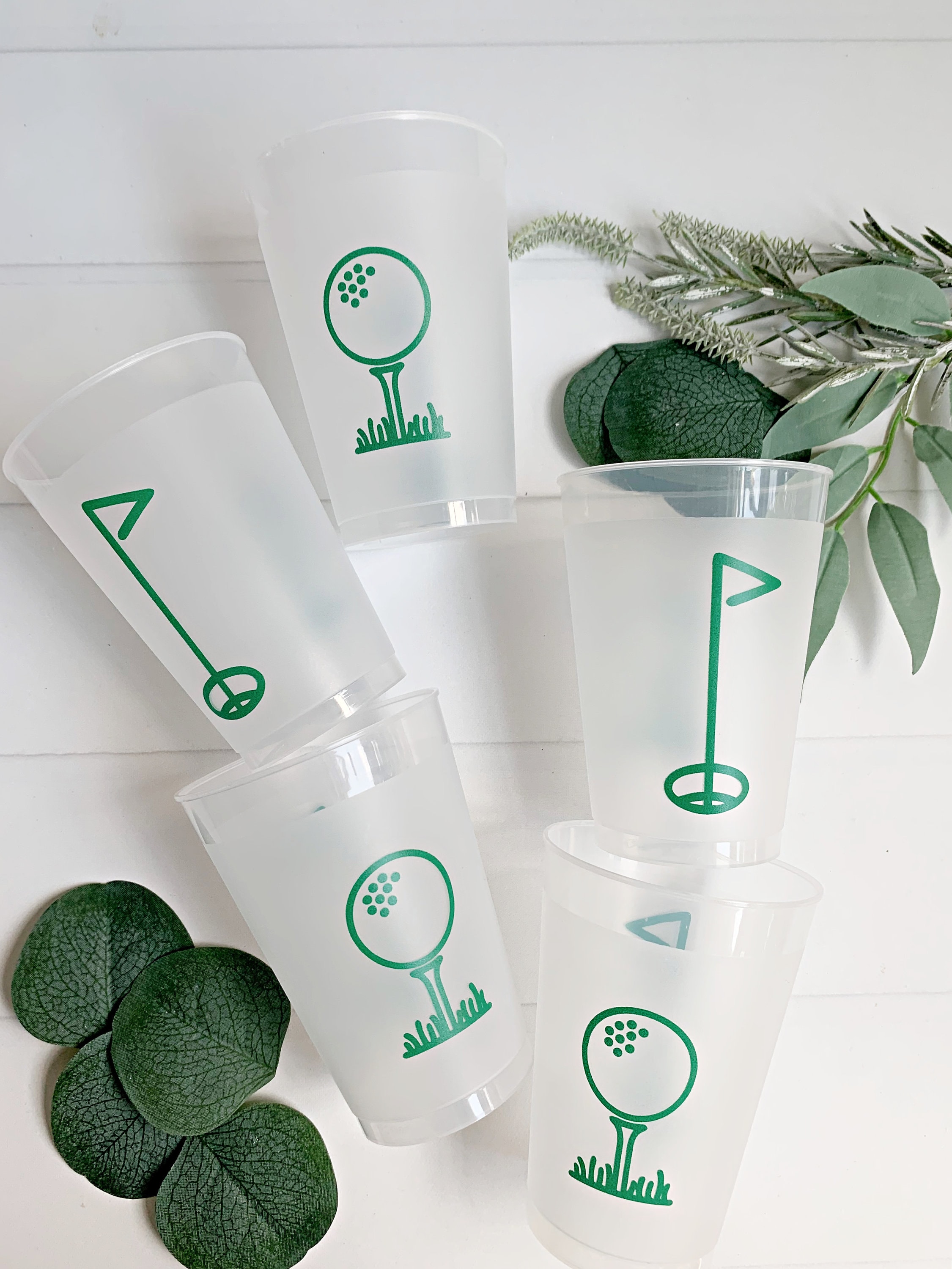 Golf Party Frosted Party Cups - Green | Set of 8 12 Ounce Plastic Party Cups | Top Rack Dishwasher Safe and Reusable for the 19th Hole