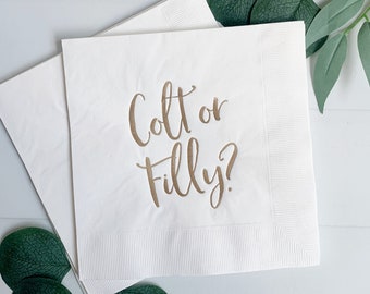 Gender Reveal Colt or Filly? Napkins - White with Gold