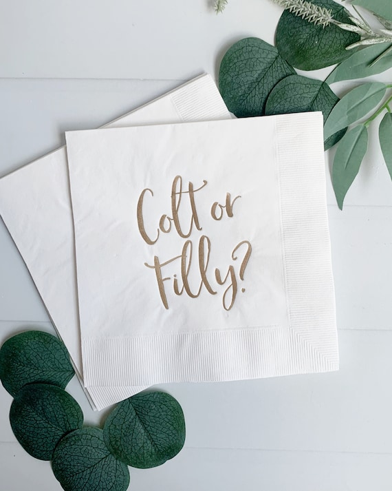 Gender Reveal Colt or Filly? Napkins - White with Gold Il_570xn