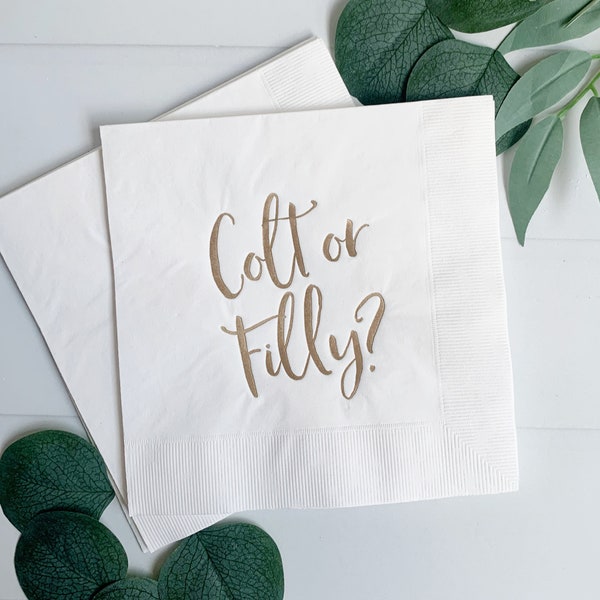 Gender Reveal Colt or Filly? Napkins - White with Gold