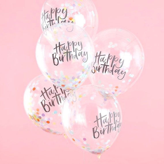 HAPPY BIRTHDAY PRETTY PASTELS CONFETTI-FILLED LATEX BALLOONS 6 ~Party Supplies