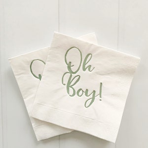 Oh Boy! Sage on White Baby Shower Cocktail Napkins