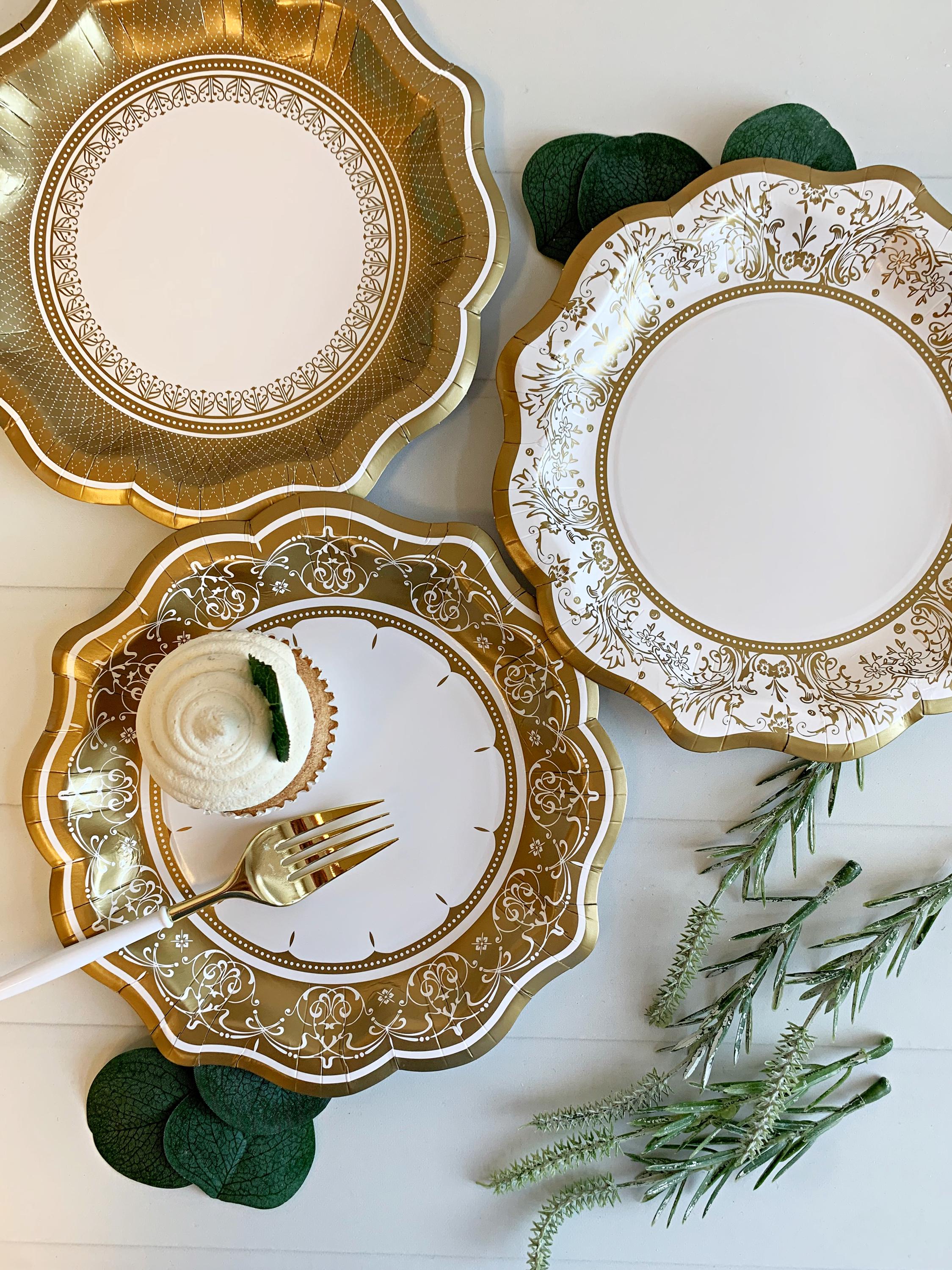 CENLBJ Blue Green And Gold Paper Plates,50pcs 7inch Gold