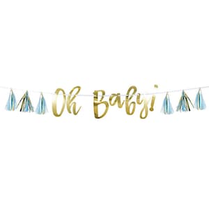 Oh Baby Banner - With Baby Blue Tassels