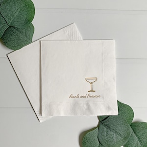 Pearls & Prosecco Bridal Shower Napkins: Gold Foil Cocktail Napkins, Set of 16
