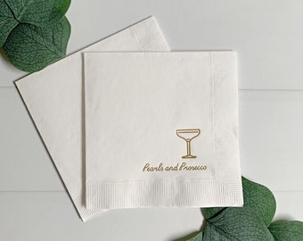 Pearls & Prosecco Bridal Shower Napkins: Gold Foil Cocktail Napkins, Set of 16