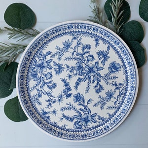 Blue Toile Dinner Plates - Bold Floral