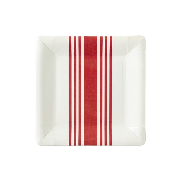 Red Ticking Striped Paper Plates