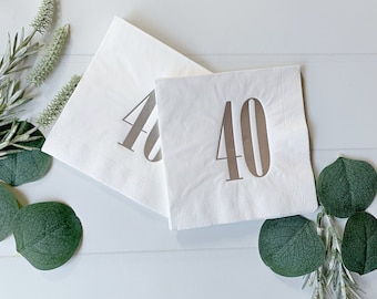 40th Birthday Napkins: Silver Foil Cocktail Napkins, Set of 16