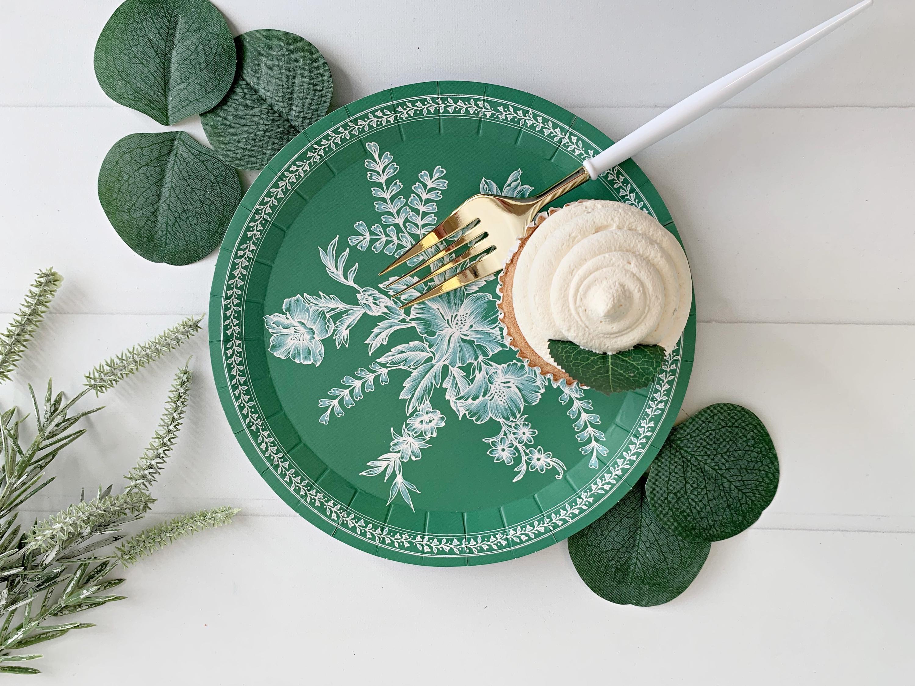 Emerald Green Toile Dessert Plates - Bold Floral - Etsy