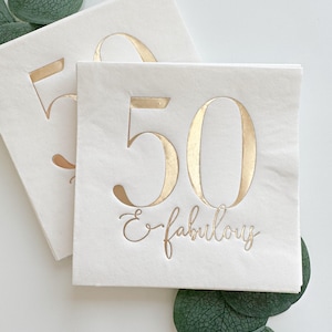 Elegant Stamped Foil 50th Birthday Queen Party Cocktail Napkins | Set of 16