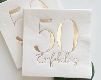 Elegant Gold Foil 50th Birthday Queen Party Cocktail Napkins | Set of 16