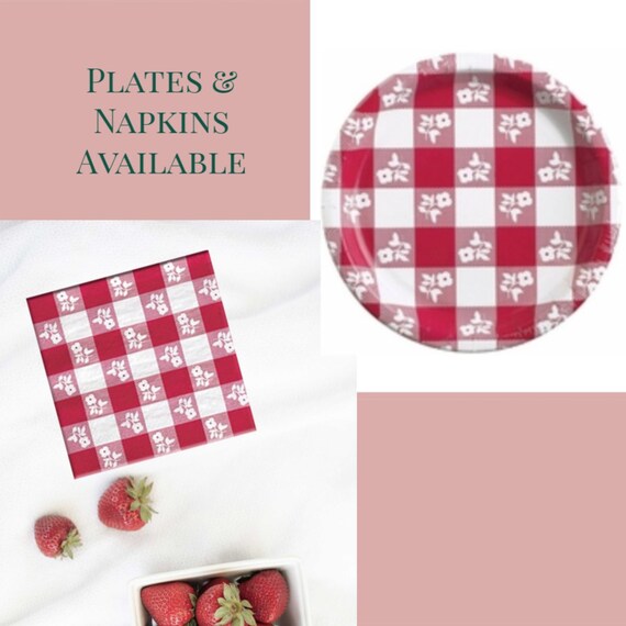 Baby Q - Gingham Tableware, Napkins and Plates - Red and White Il_570xn