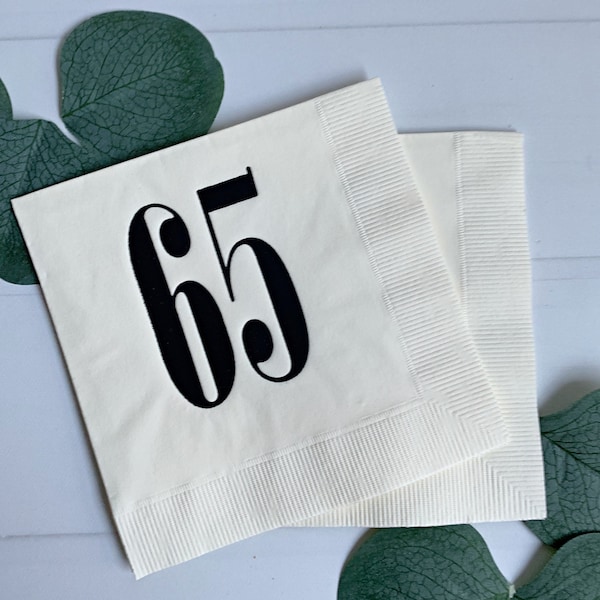 65th Birthday Napkins - Ivory & Black