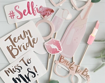 Elegant Petals & Prosecco Bridal Shower Photo Props for Bachelorette Parties and Engagement Celebrations