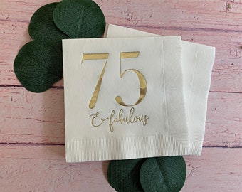 75th Birthday Cocktail Napkins: Gold Foil Celebration, Set of 16