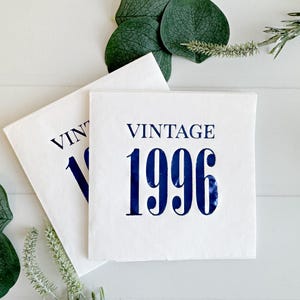 Vintage 1996 Cocktail Napkins – Ivory with Black Foil, Birthday Party Decor Navy/White Cocktail