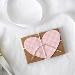 Handmade DIY Valentine cards or lunchbox notes - cute little gingham hearts and kraft envelopes.