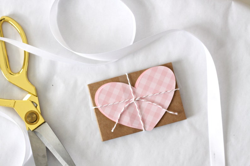 Handmade DIY Valentine cards or lunchbox notes - cute little gingham hearts and kraft envelopes.