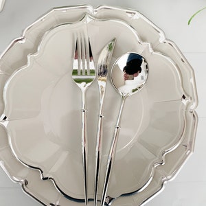 Silver Modern Utensils, Plastic Cutlery