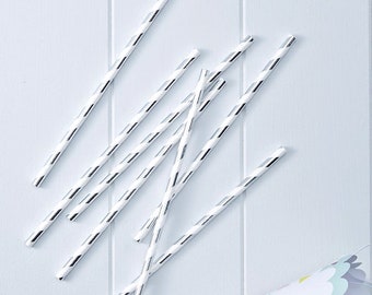 Silver and White Striped Mimosa Bar Straws
