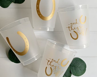 Kentucky Derby Inspired Cups - 16 oz Frosted Gold Cups - Party Essentials