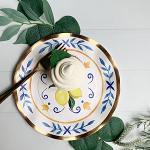 Lemon Lunch Plates | Set of 8 Italian Style Paper Party Plates for Entertaining
