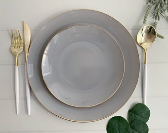 Grey with Gold Dinner Plates - Plastic