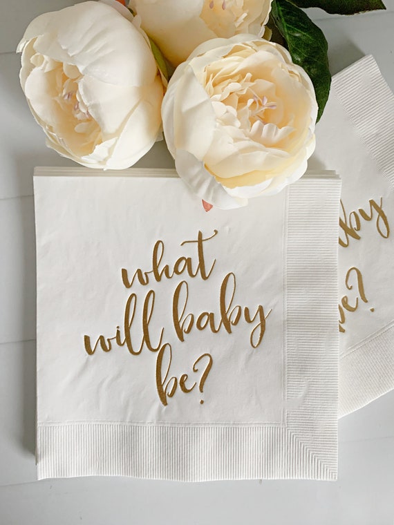 Gender Reveal What Will Baby Be? Napkins - White with Gold Il_570xn