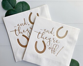 And They're Off Derby Luncheon Napkins - White