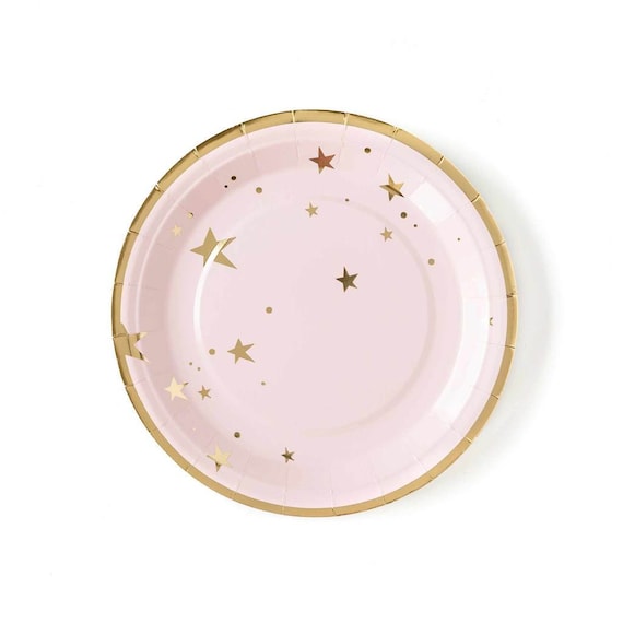 Pink and Gold Star Paper Plates Etsy