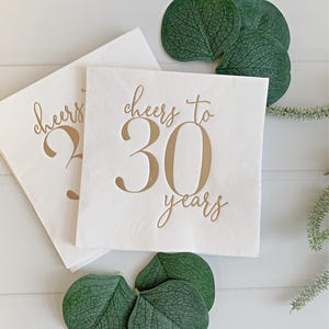Raise a toast to 30 remarkable years with our "Cheers to 30 Years" Cocktail Napkins featuring stunning gold foil accents! These napkins are the perfect addition to your 30th birthday or anniversary celebration, adding a touch of elegance and style