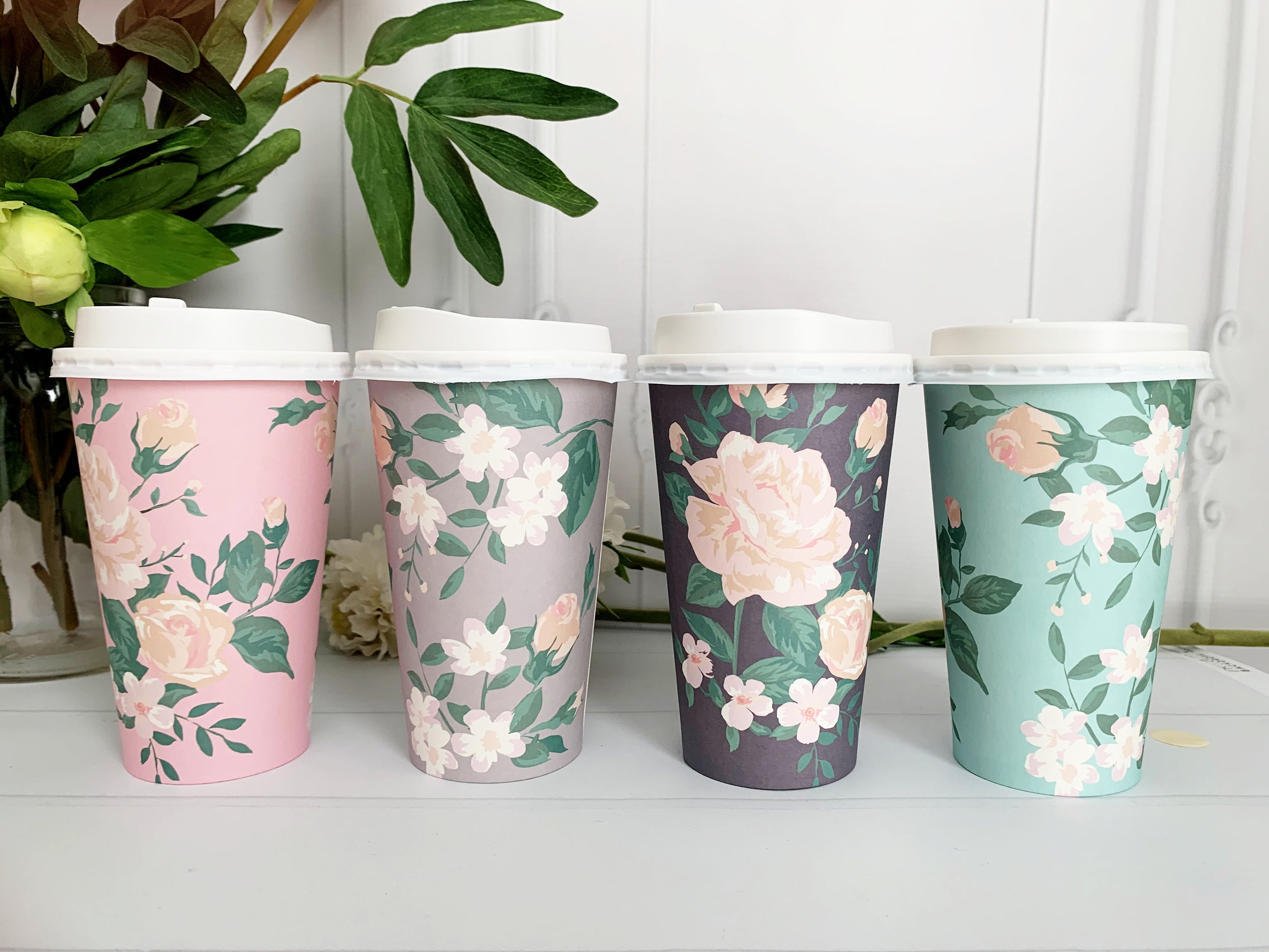 Floral paper cups discount