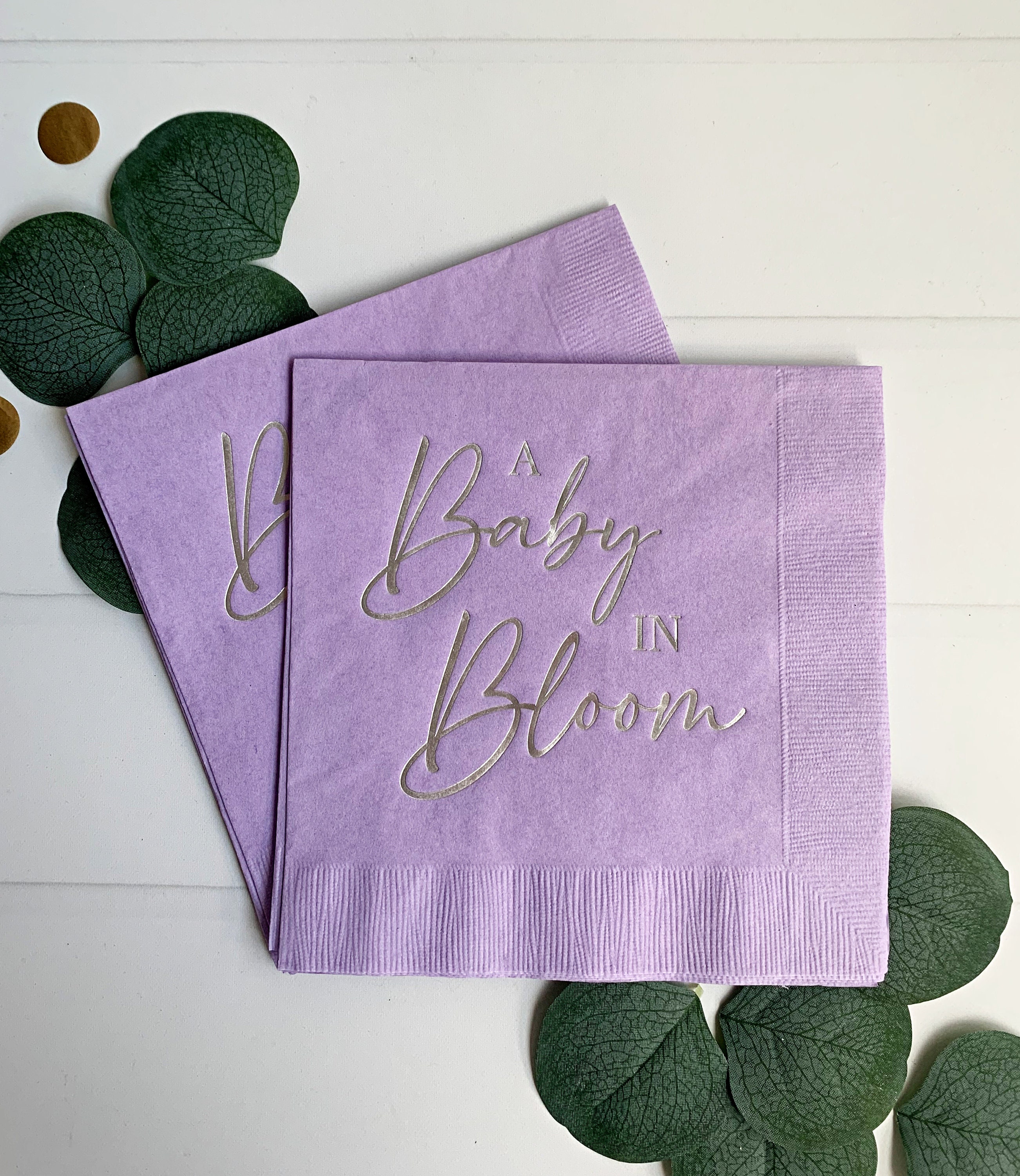 Baby in Bloom Baby Shower Napkins Lavender Silver