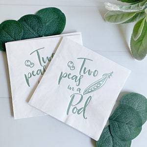 Two Peas in a Pod Twin Baby Shower Drink  Napkins: Sage Green, Set of 16