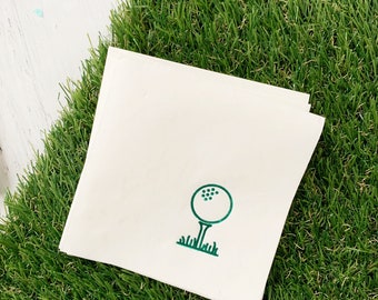 Golf Tee Cocktail Napkins | Set of 16 Green on White Cocktail Napkins for a Birthday, Father's Day or Other Golf Themed Event