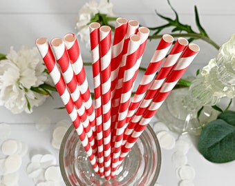 Red and White Wide Striped Straws