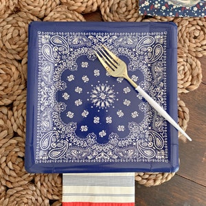Coastal Cowgirl  Blue Bandana Paper Plates - Pack of 8 Cowgirl Party Supplies